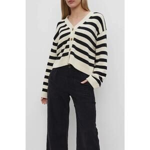 VELVET GRAHAM SPENCER WMNS LARGE ELODIE STRIPE CARDIGAN SWEATER BLACK CREAM NEW